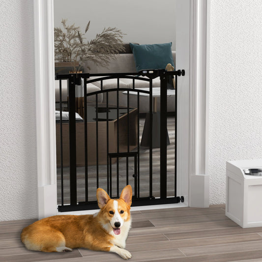 Auto-Close Pet Gate with Cat Door, Double Locking, Fits 29"-31.5" Wide, Black Houses, Kennels & Pens Black at Gallery Canada