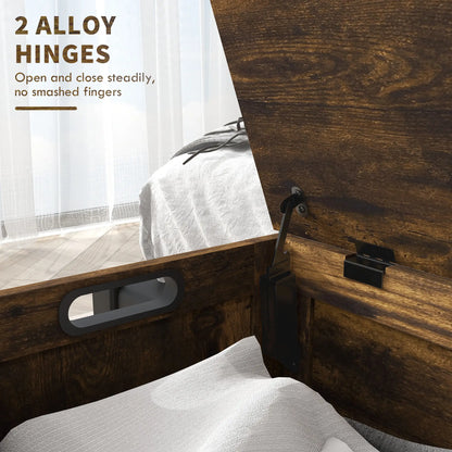 Modern Storage Trunk with Safety Hinges, Entryway Bench, Rustic Brown, Brown Storage Ottomans & Benches at Gallery Canada