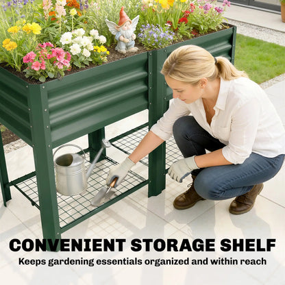 31.5" Green Raised Garden Bed, Storage Shelf, Elevated Planter, Green Elevated Garden Beds at Gallery Canada