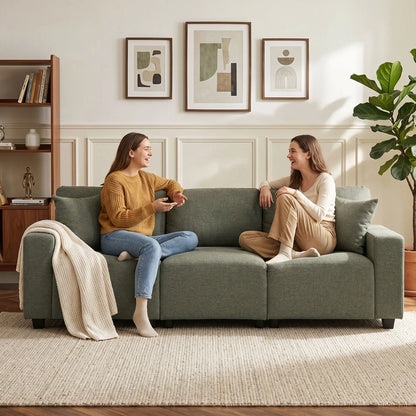 3 Seater Sofa With Storage Pockets, Modern Upholstered Couch, Green 3-Seater Sofas at Gallery Canada
