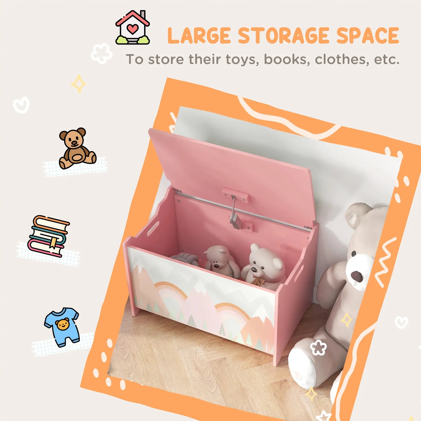 Toy Box with Lid, Storage Organizer, Safety Hinge, Pink Baby & Kids Storage at Gallery Canada