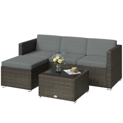 3-Piece Patio Furniture Set With Cushions, Outdoor Rattan Sofa With Glass Table