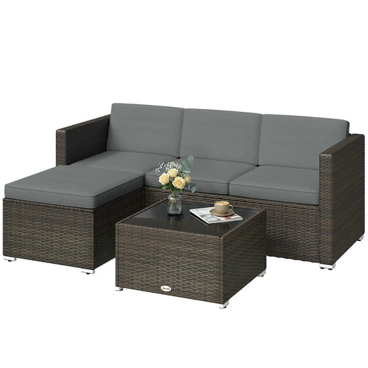 3-Piece Patio Furniture Set With Cushions, Outdoor Rattan Sofa With Glass Table Patio Furniture Sets Brown, Light Grey, Black at Gallery Canada