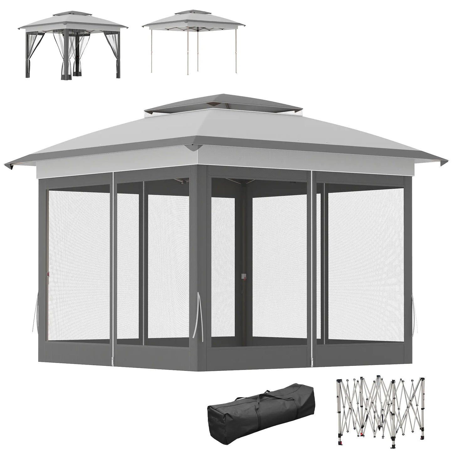 12' x 12' Pop Up Canopy, Instant Tent With Mesh Sidewalls, Grey Pop Up Canopies Grey at Gallery Canada