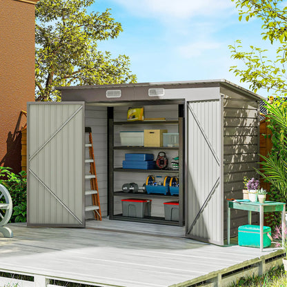 8 x 4FT Galvanized Metal Garden Shed, Double Doors, 2 Vents, Light Grey Sheds at Gallery Canada
