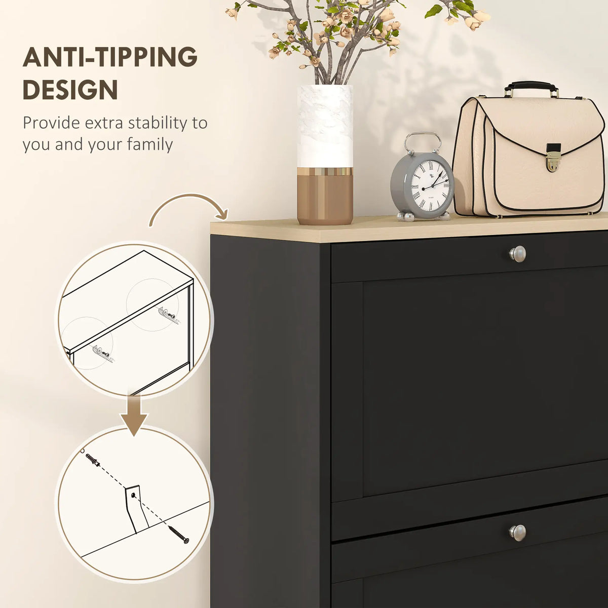 Modern Shoe Storage, 3 Flip Drawers, Adjustable Shelves, 18 Pairs, Black Shoe Storage Cabinets & Racks at Gallery Canada