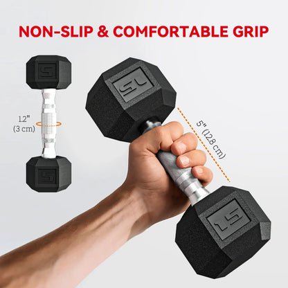 60 LBS Hex Dumbbell Set with Rack, Non-Slip Handles, Rubber Coated Dumbbells & Barbells at Gallery Canada