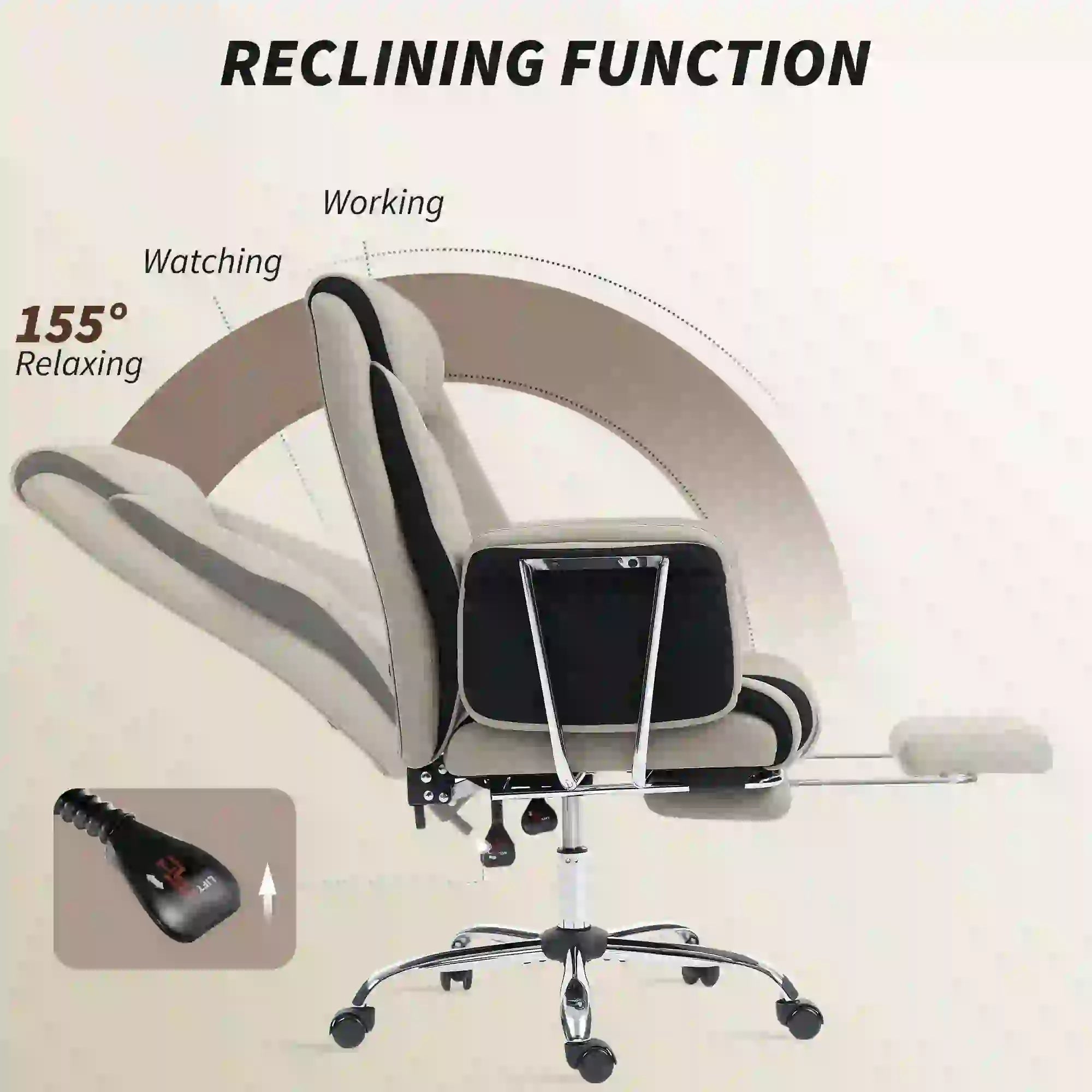 Reclining Office Chair, High Back Executive Desk Chair, PU Leather, Footrest, Swivel Wheels, Grey Executive & Manager Chairs at Gallery Canada