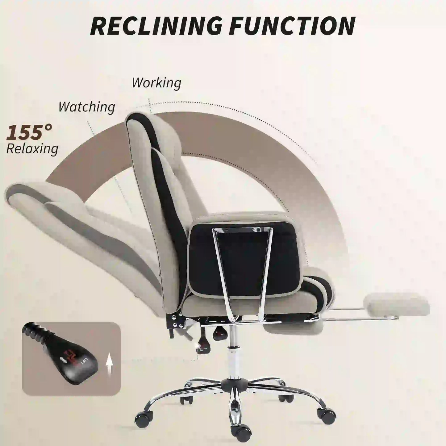 Reclining Office Chair, High Back Executive Desk Chair, PU Leather, Footrest, Swivel Wheels, Grey Executive & Manager Chairs at Gallery Canada