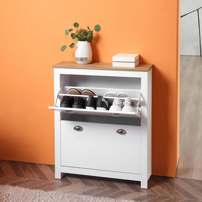 Entryway Shoe Cabinet, 2 Flip Drawers, Adjustable Shelves, 12 Pair, White Shoe Storage Cabinets & Racks at Gallery Canada