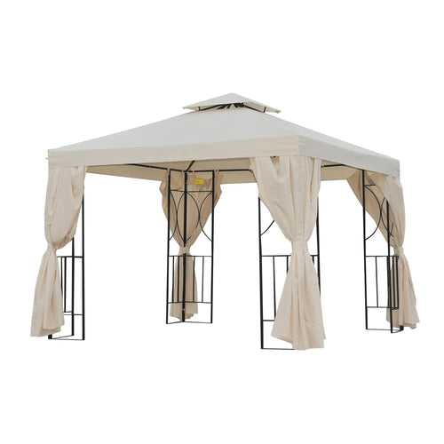 10' x 10' Patio Gazebo, Canopy Shelter with Double-Tier Roof, Cream White