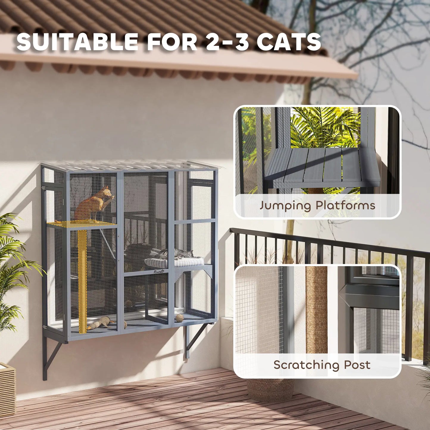 Wooden Catio Outdoor Enclosure, Large Size, Grey Outdoor Cat Enclosures at Gallery Canada