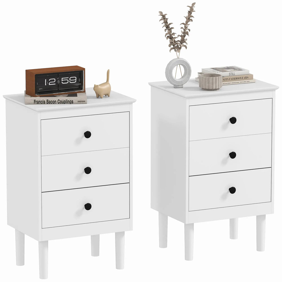 Two 3-Drawer Modern Bedside Tables, White Bedside Tables at Gallery Canada