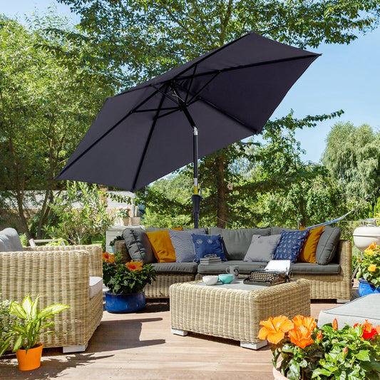 8.5FT Patio Umbrella, Round Garden Parasol with 6 Ribs, Grey Sun Umbrellas Grey at Gallery Canada