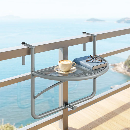 Metal Balcony Hanging Railing Table, Outdoor Serving Desk, Grey Balcony Table Hanging Grey at Gallery Canada