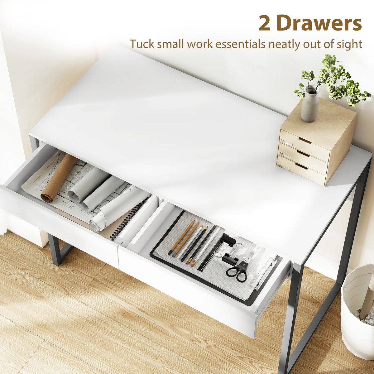 39" x 20" Computer Desk, 2 Drawers, High Gloss, White and Grey Computer Desks at Gallery Canada