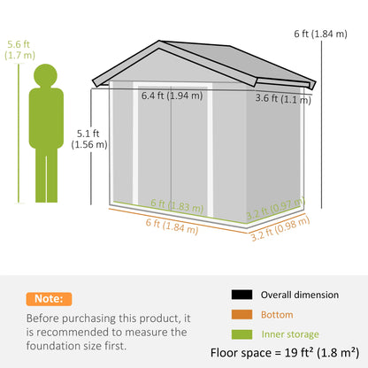 6.5x3.5ft Metal Garden Shed, Outdoor Tool Storage, Double Sliding Doors, Vents, Grey Sheds at Gallery Canada