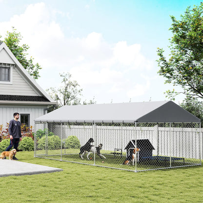 Galvanized Steel Outdoor Dog Kennel With Roof, Safety Locks, 19.7' x 9.8' x 7.1' Dog Kennels at Gallery Canada