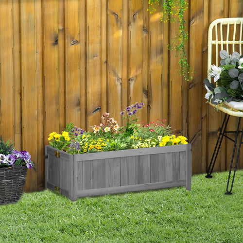 Foldable Elevated Planter Box, Wooden Raised Garden Bed, Grey
