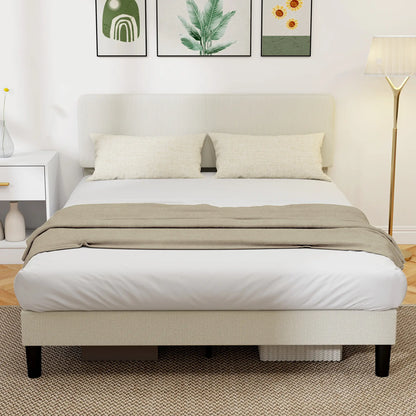 Queen Size Bed Frame, Adjustable Upholstered Headboard, Wood Slat Support, Light Grey Bed Frames at Gallery Canada