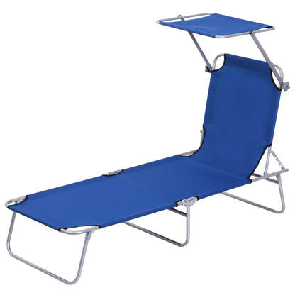 Outdoor Lounge Chair, Adjustable Folding Chaise, Tanning Chair with Shade, Blue Lounger Chairs at Gallery Canada