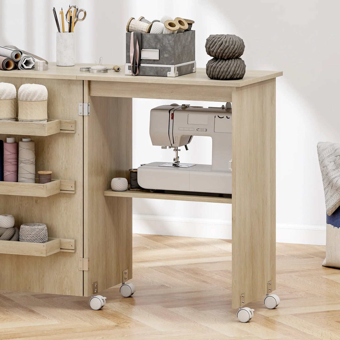 Sewing Machine Cabinet, Folding Table with Storage, Nature Wood Storage Cabinets at Gallery Canada