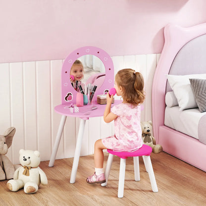 Kids Dressing Table with Mirror and Stool, Girls Vanity Set, Pink Toy Vanity at Gallery Canada