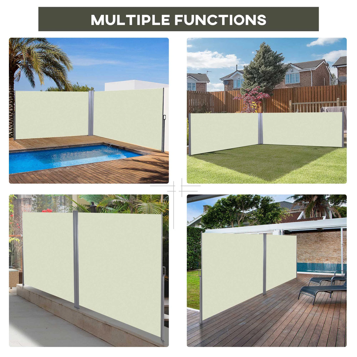 236" x 63" Outdoor Privacy Wall, Retractable Awning, Patio Screen, Cream White Side Awnings at Gallery Canada
