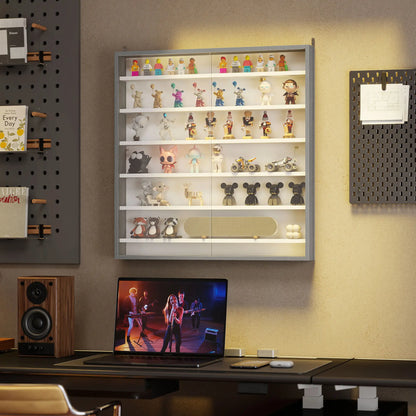 7-Tier Glass Display Cabinet, 2 Doors, 6 Adjustable Shelves, Grey Display Bookshelves at Gallery Canada