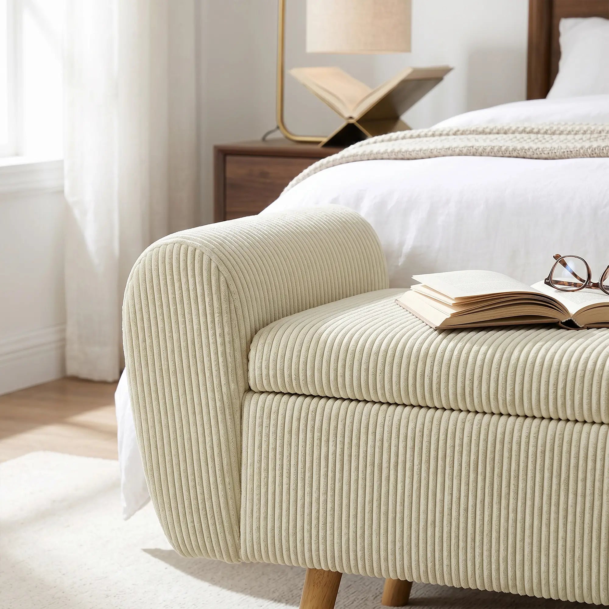 Corduroy Storage Ottoman Bench, 59