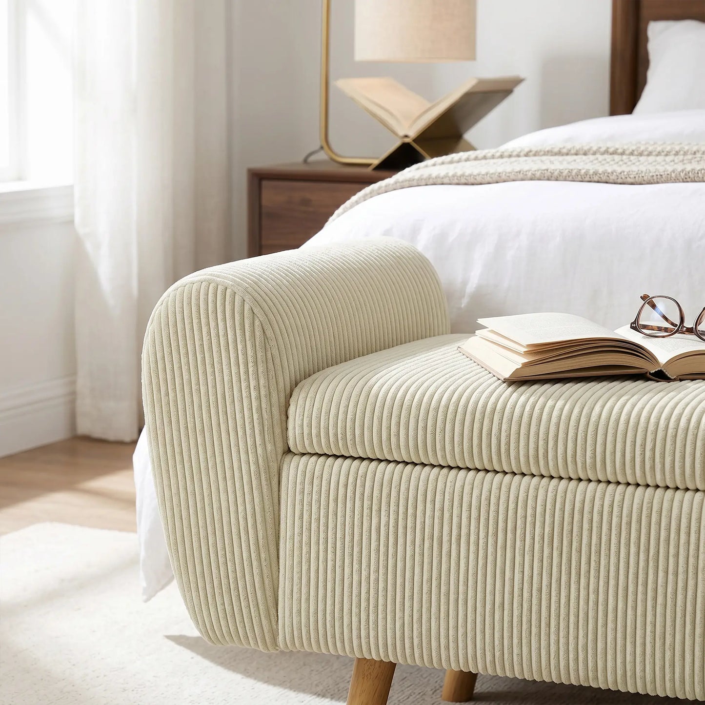 Corduroy Storage Ottoman Bench, 59", Beige Storage Ottomans & Benches at Gallery Canada