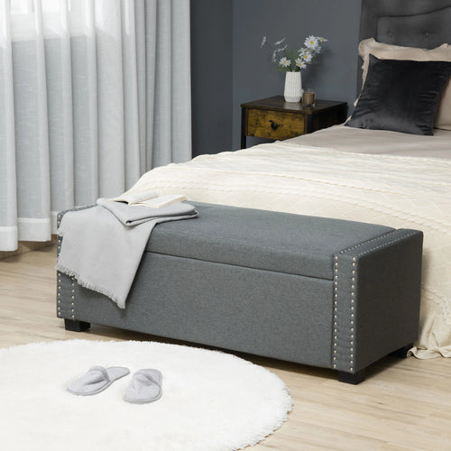 Upholstered Flip Top Storage Bench, Ottoman, Light Grey