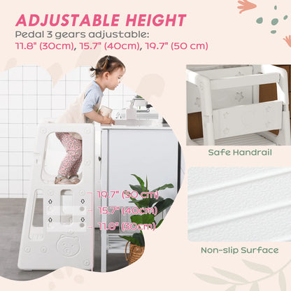 Toddler Kitchen Helper, 2 Step Stool, Adjustable Height, Safety Rail, White Toddler & Kids Step Stools at Gallery Canada