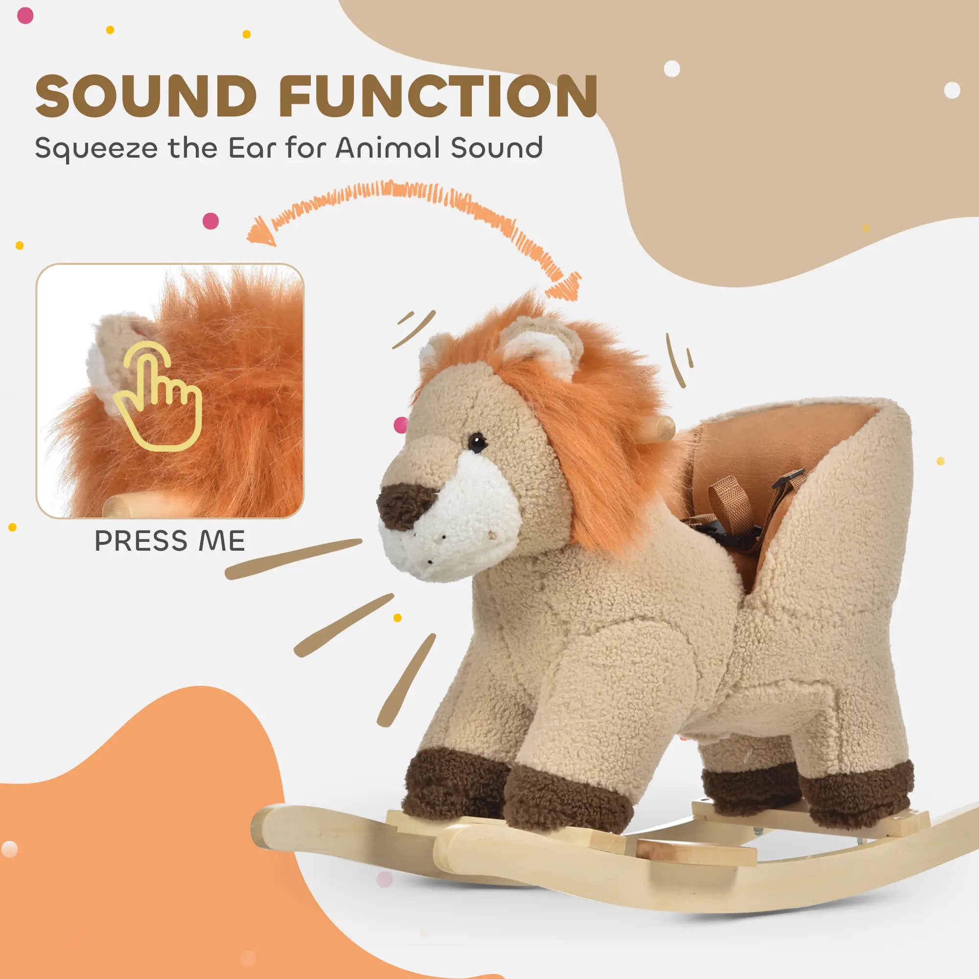Baby Rocking Horse, Lion Design, Plush, Wooden, Sound, Seat Belt, 18-36 Months, Brown Rocking Horses at Gallery Canada