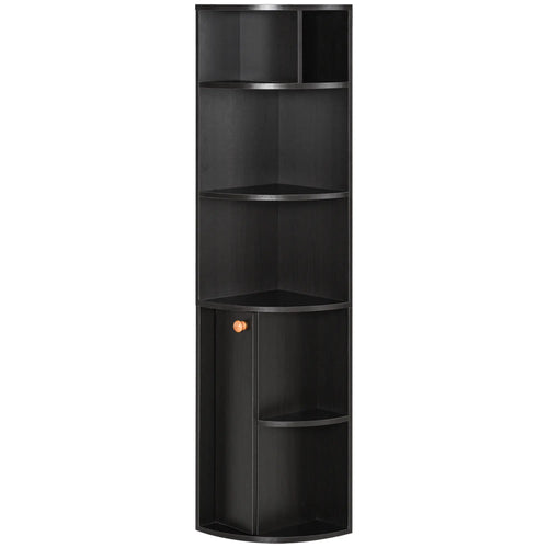 5-Tier Corner Bookcase, Storage Bookshelf, Open Compartments, Cabinet, Black