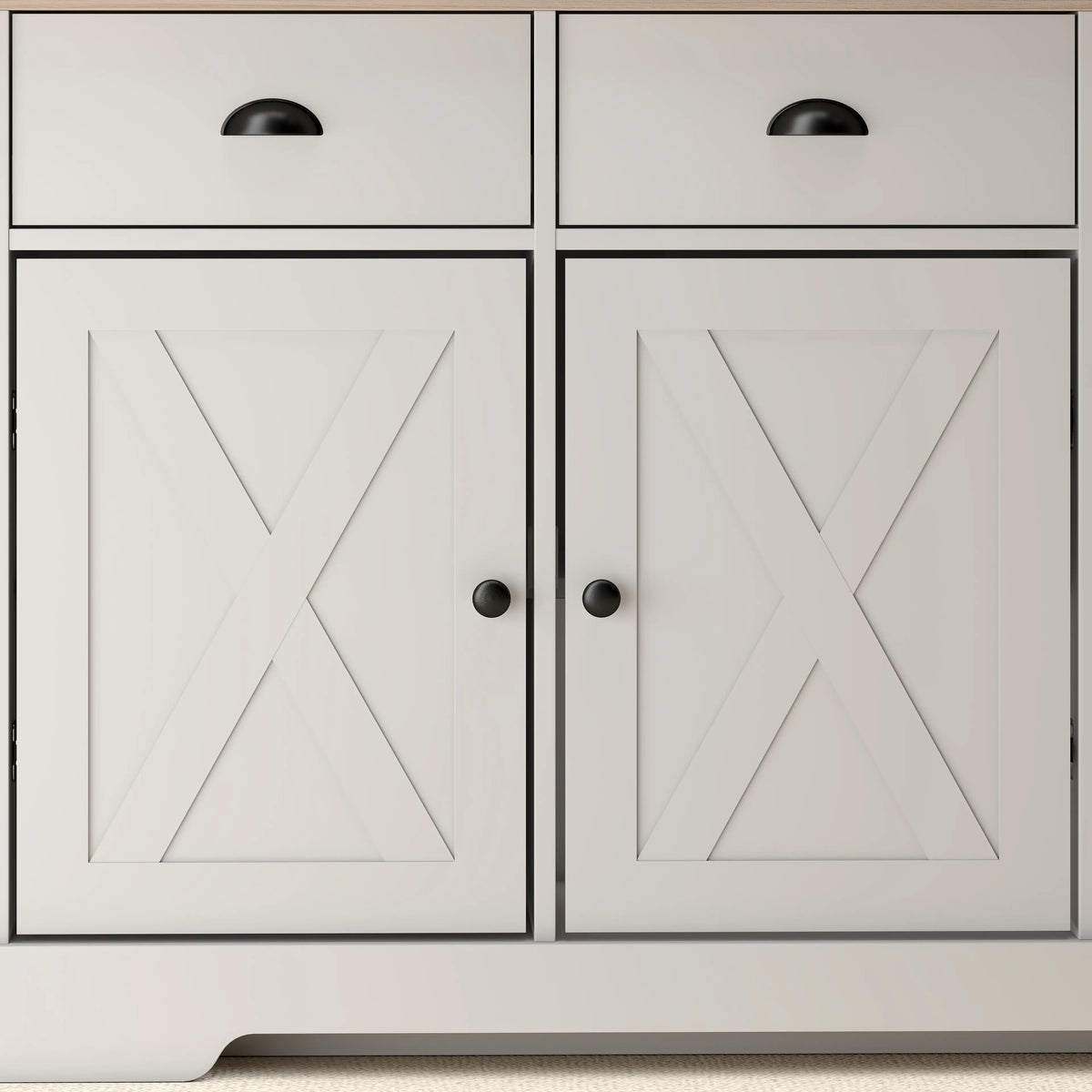 46.5" Buffet Cabinet, Farmhouse Sideboard, 3 Barn Doors, 3 Drawers, White Bar Cabinets at Gallery Canada