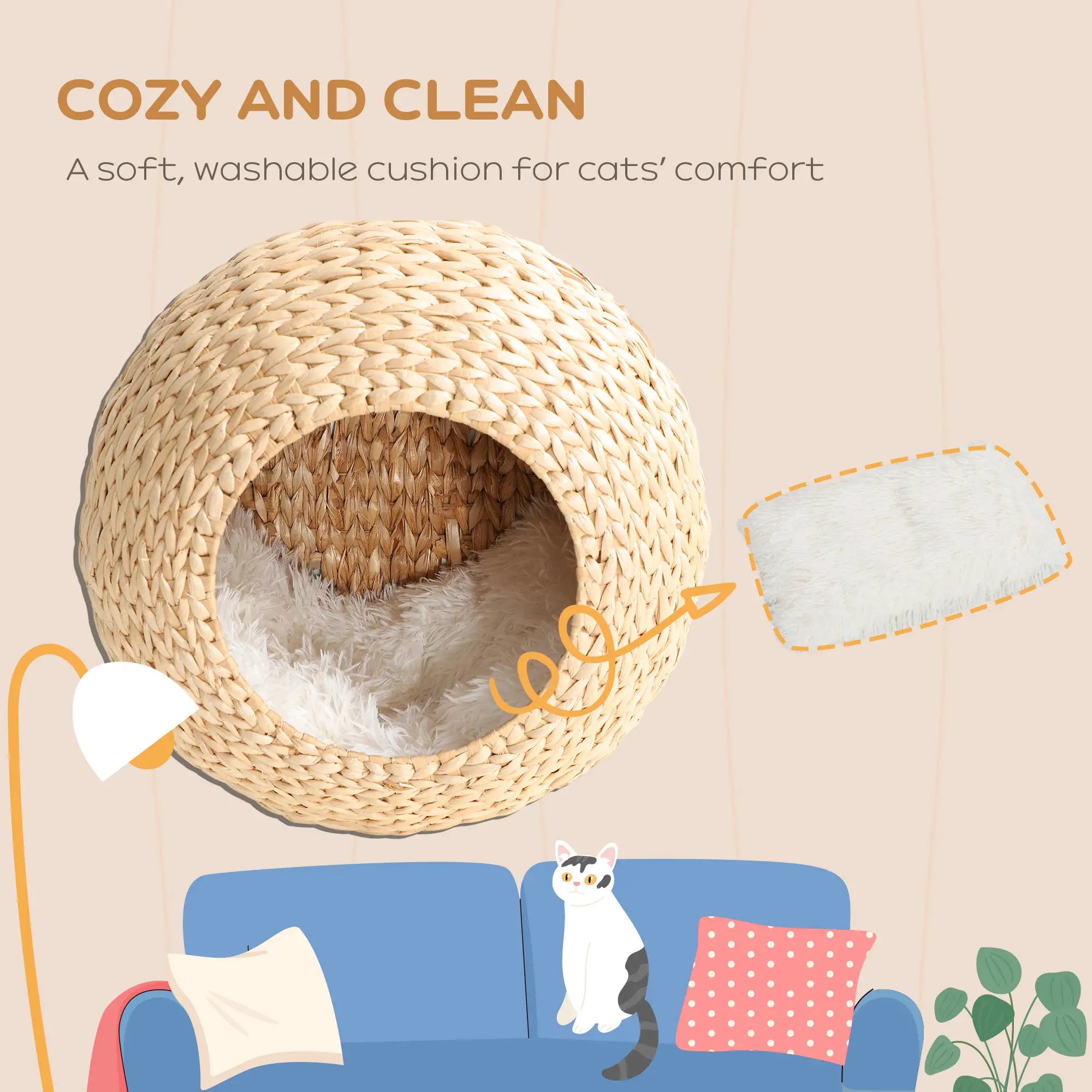 Cat Wall Shelf with Washable Cushion, Wall Mounted Cat Condo, Beige Cat Climbing Wall at Gallery Canada