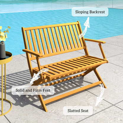 46.5" Foldable Wood Outdoor Bench, Backrest, Armrests, Teak Patio Chairs at Gallery Canada
