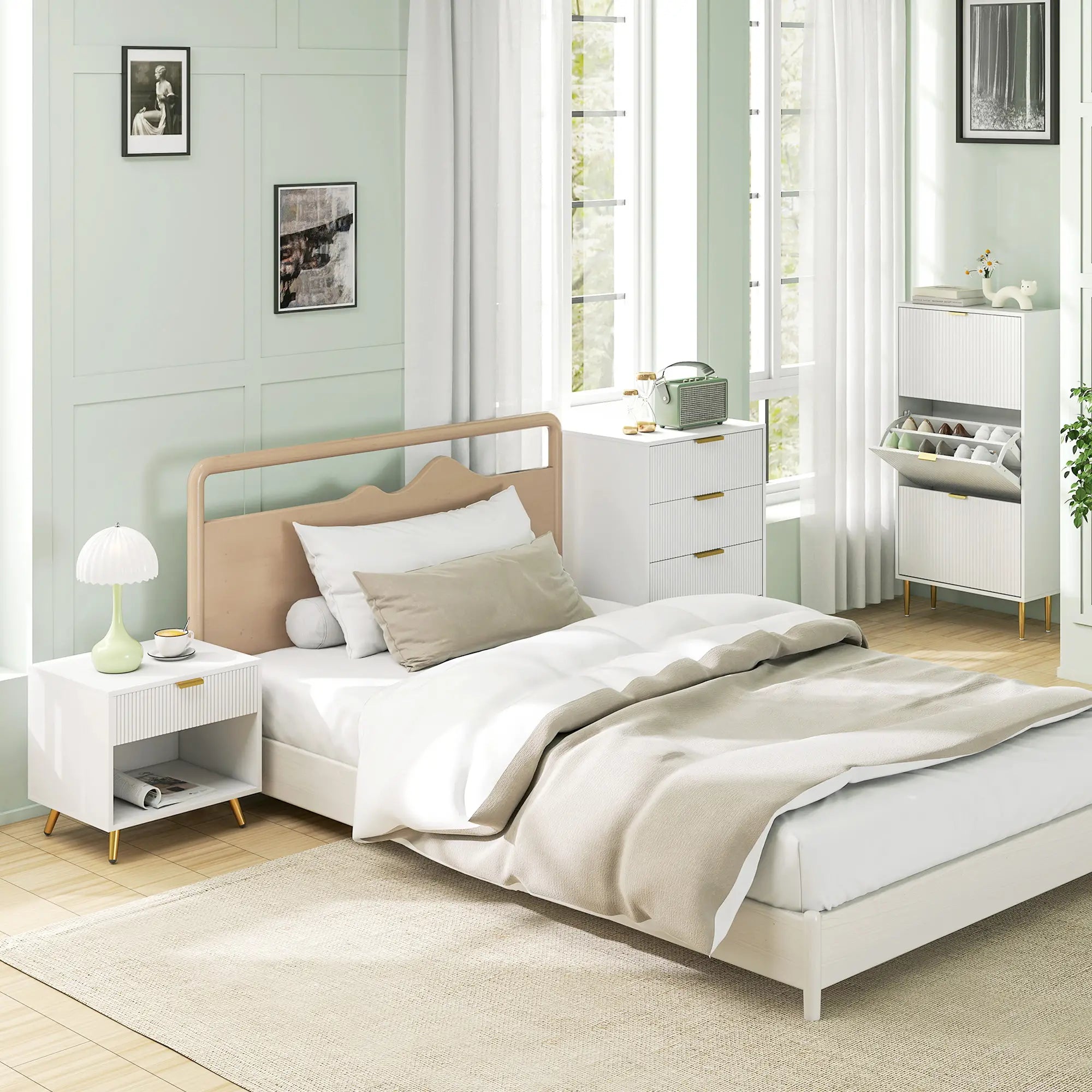 Modern Nightstand with Drawer, Open Compartment, White Bedside Tables at Gallery Canada