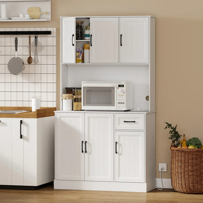 71 Inch Pantry Cabinet with Charging Station, Microwave Stand, Adjustable Shelves, White Kitchen Pantry Cabinets at Gallery Canada