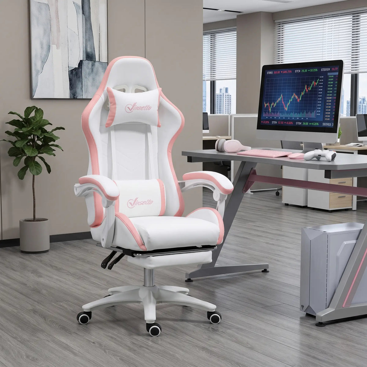 Computer Gaming Chair, PU Leather, 135° Reclining Back, White Video Game Chairs at Gallery Canada