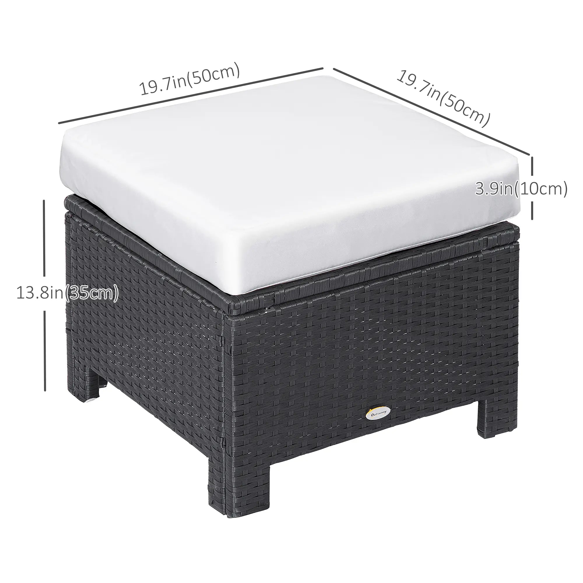 Patio Rattan Ottoman, Outdoor Wicker Footrest with Cushion, White Patio Furniture Sets at Gallery Canada