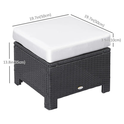 Patio Rattan Ottoman, Outdoor Wicker Footrest with Cushion, White Patio Furniture Sets at Gallery Canada