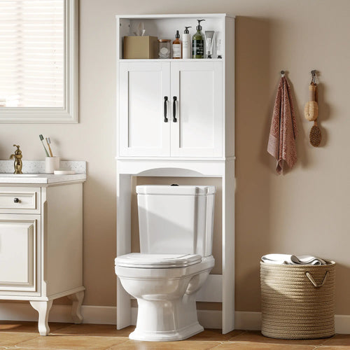 Over The Toilet Storage Cabinet, 2 Doors And Open Shelf, White