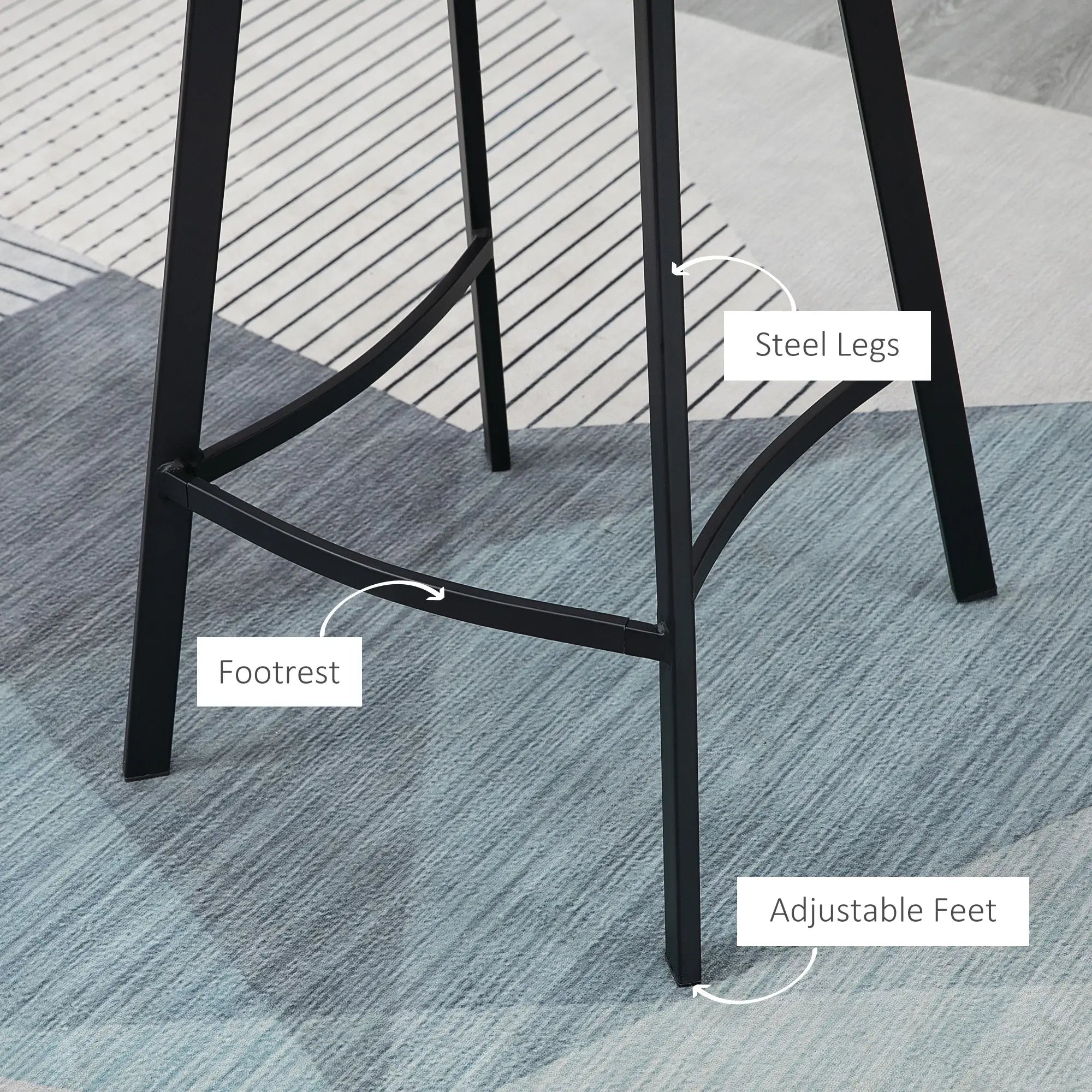 Counter Height Stools Set of 2, Upholstered Kitchen Stool with Back, Steel Legs Bar Stools at Gallery Canada