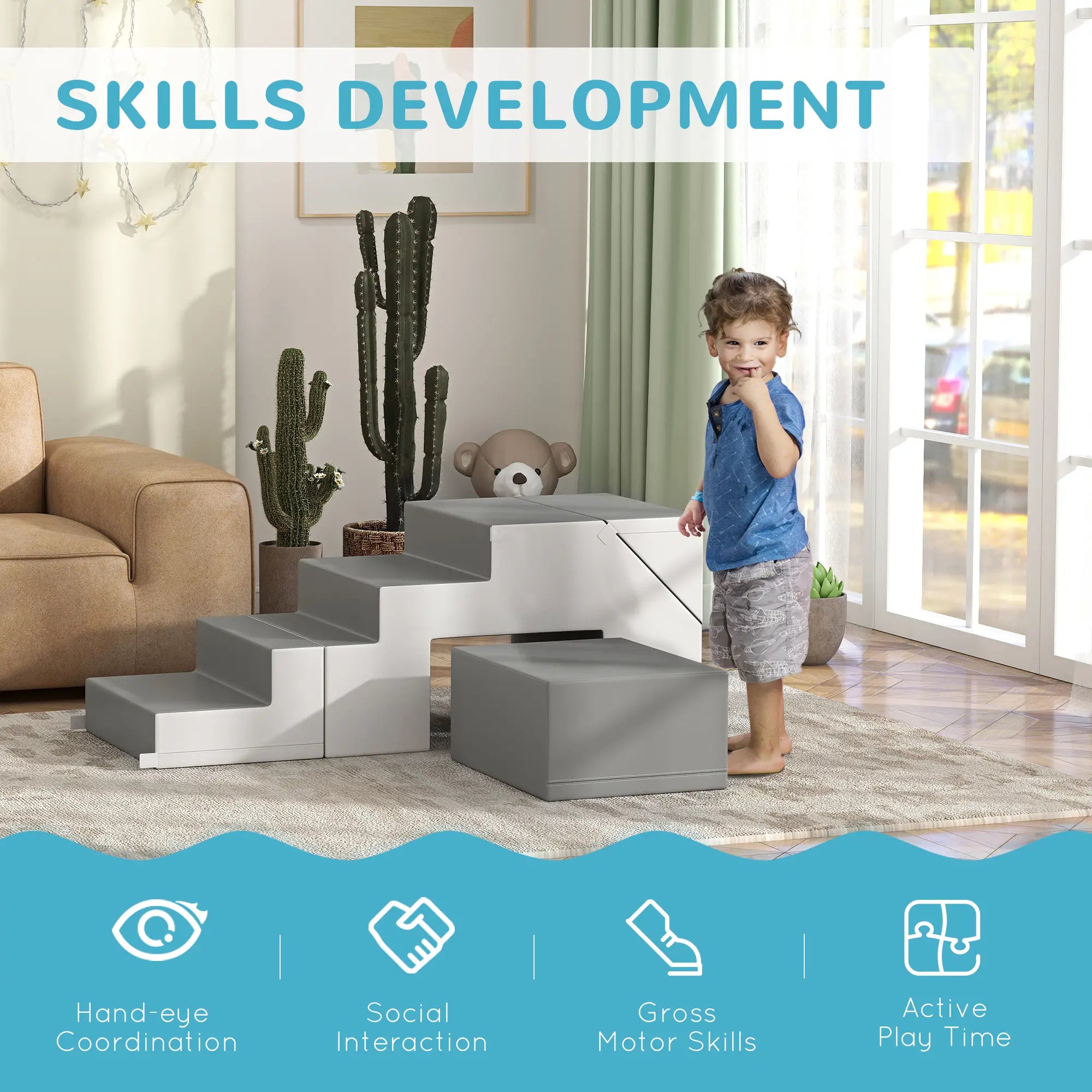 2-Piece Soft Play Kids Foam Set, for Crawl and Climb, Light Grey Kids Gym & Playmats at Gallery Canada