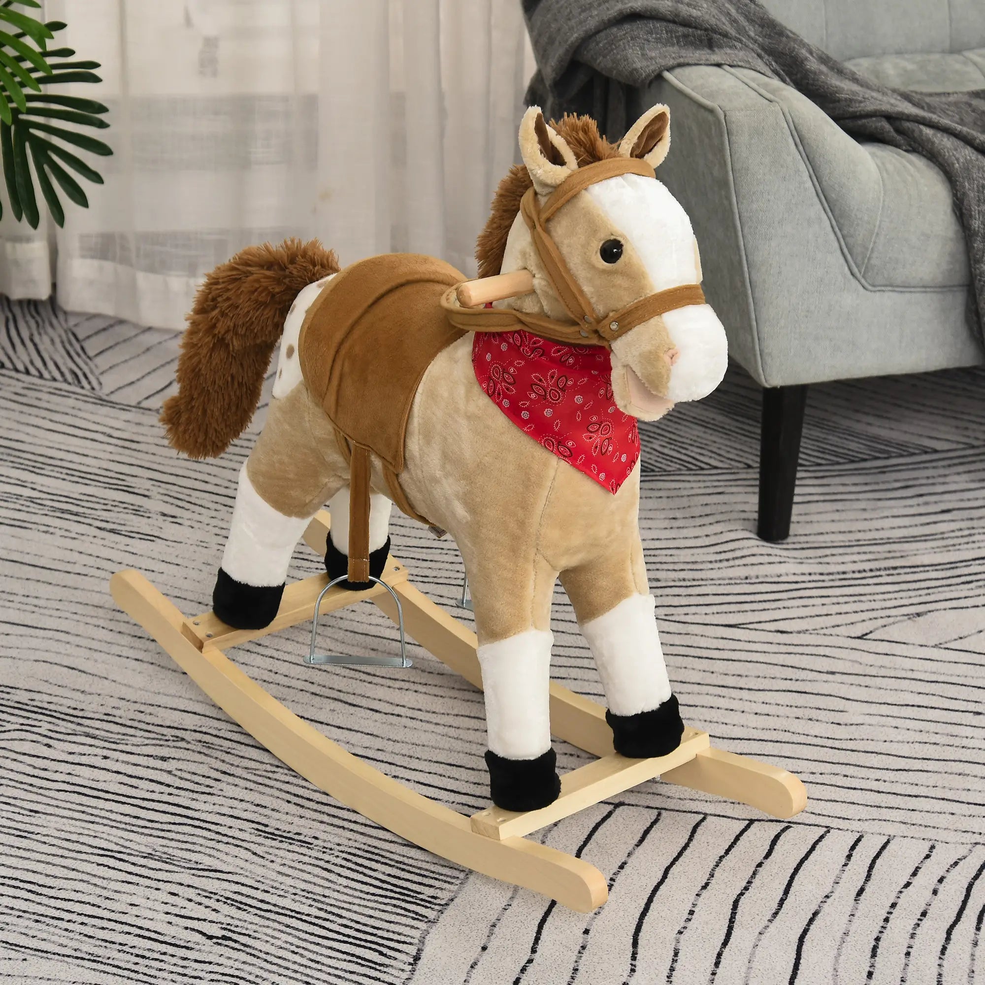 Kids Plush Ride-On Rocking Horse, Realistic Sounds, 3-6 Years, Beige Rocking Horses at Gallery Canada