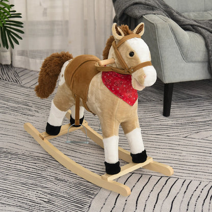 Kids Plush Ride-On Rocking Horse, Realistic Sounds, 3-6 Years, Beige Rocking Horses at Gallery Canada