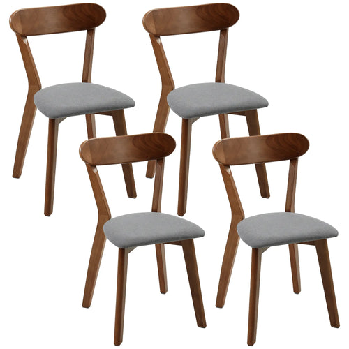 Upholstered Linen Kitchen Chairs, Rubberwood Legs, Set of 4, Grey Brown, Grey Brown