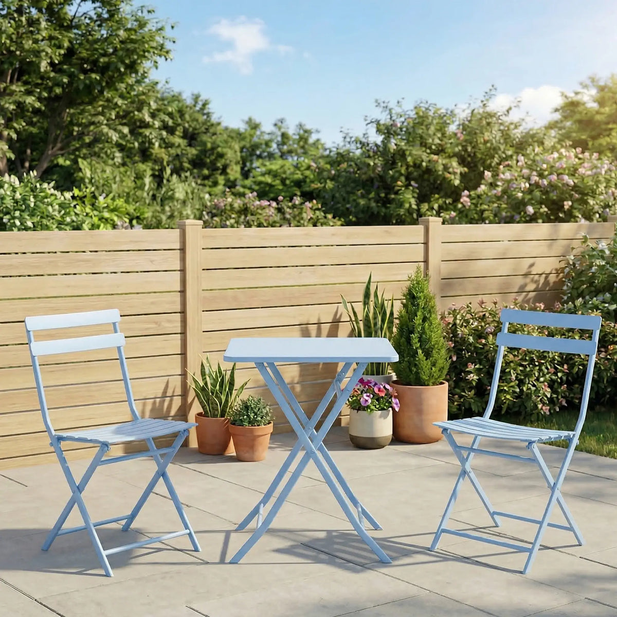 3 Piece Bistro Set, Foldable Patio Chairs, Square Table, Blue Bistro Sets at Gallery Canada